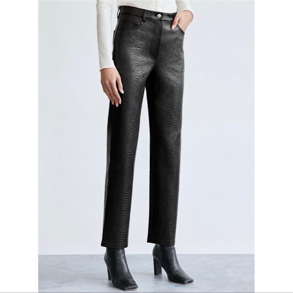 Wilfred Aritzia Black Snake Skin Faux Leather Cropped Pants Size 12 Python Vegan